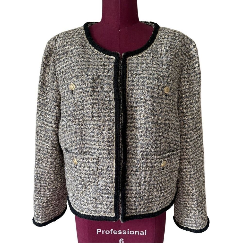 J. Crew Collection Louisa lady jacket Blazer size 16 tinsel tweed Wool Blend Me - Picture 3 of 15